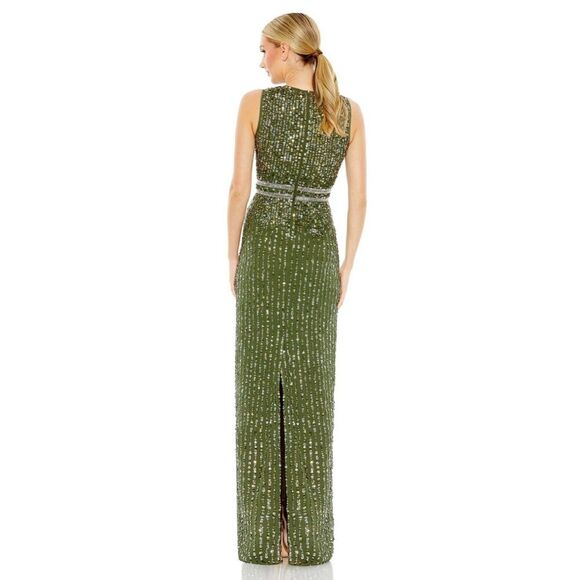 Mac Duggal SEQUINED HIGH NECK SLEEVELESS COLUMN GOWN in olive size 2 - Picture 2 of 16